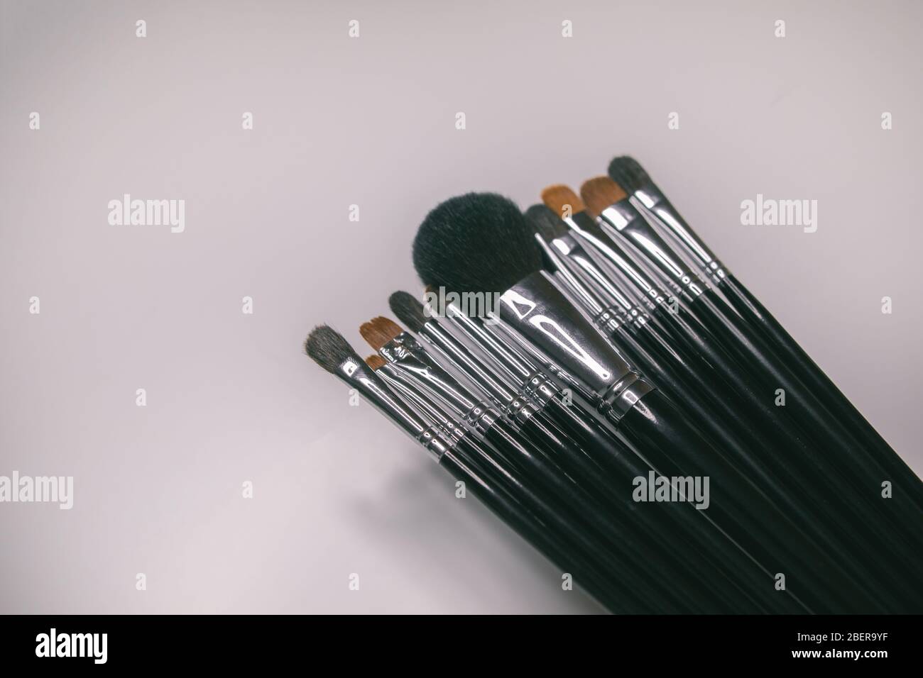 Makeup brushes set on white background  is ready for a your text Stock Photo