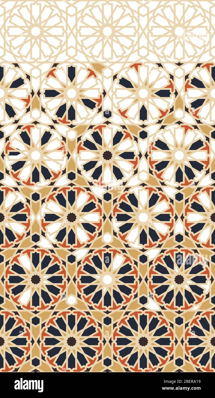 Morocco arabesque vector border, pattern. Geometric border pattern with color arabesque disintegration Stock Vector