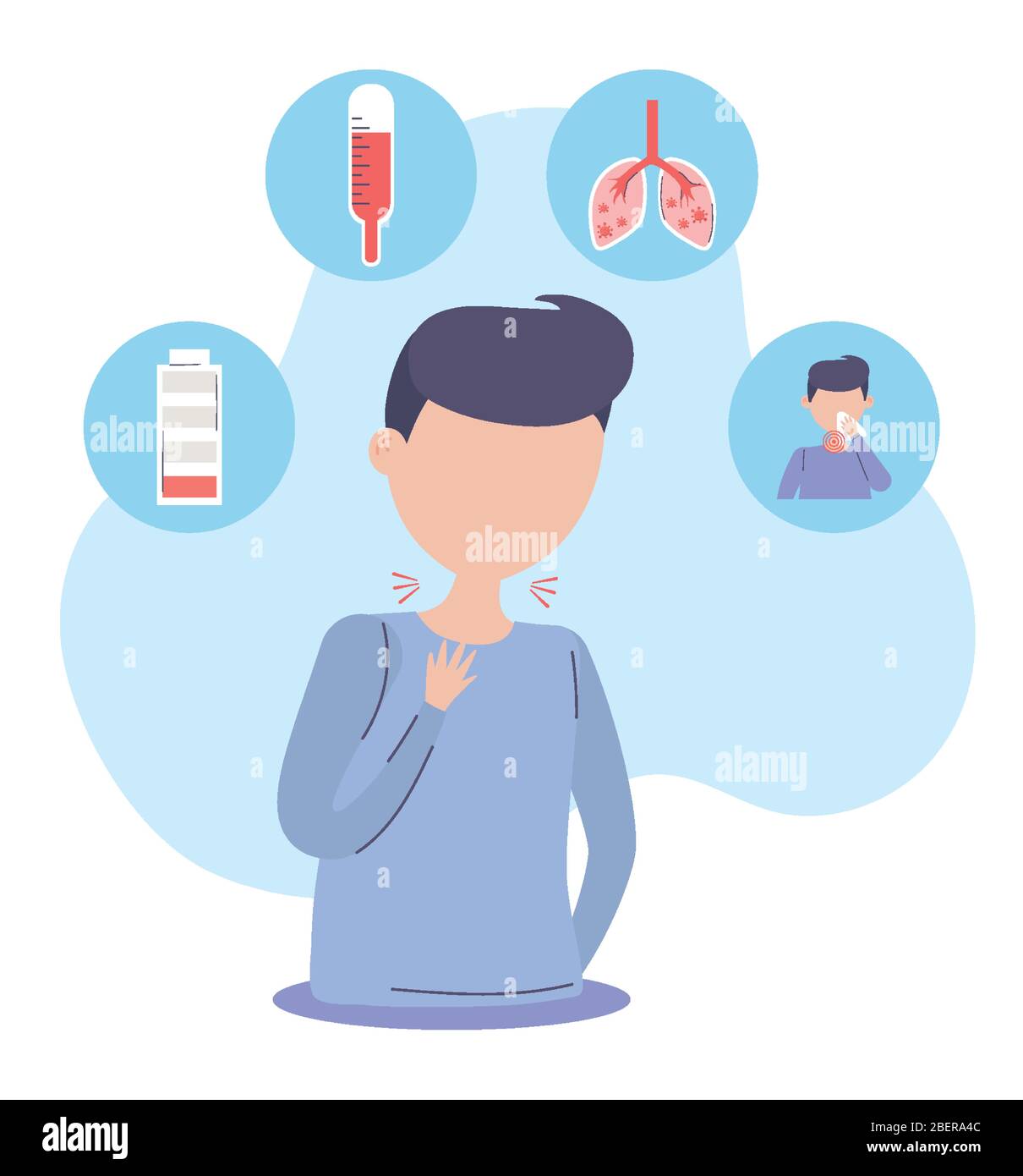 covid 19 quarantine, sick man fever fatigue sore throat symptom vector