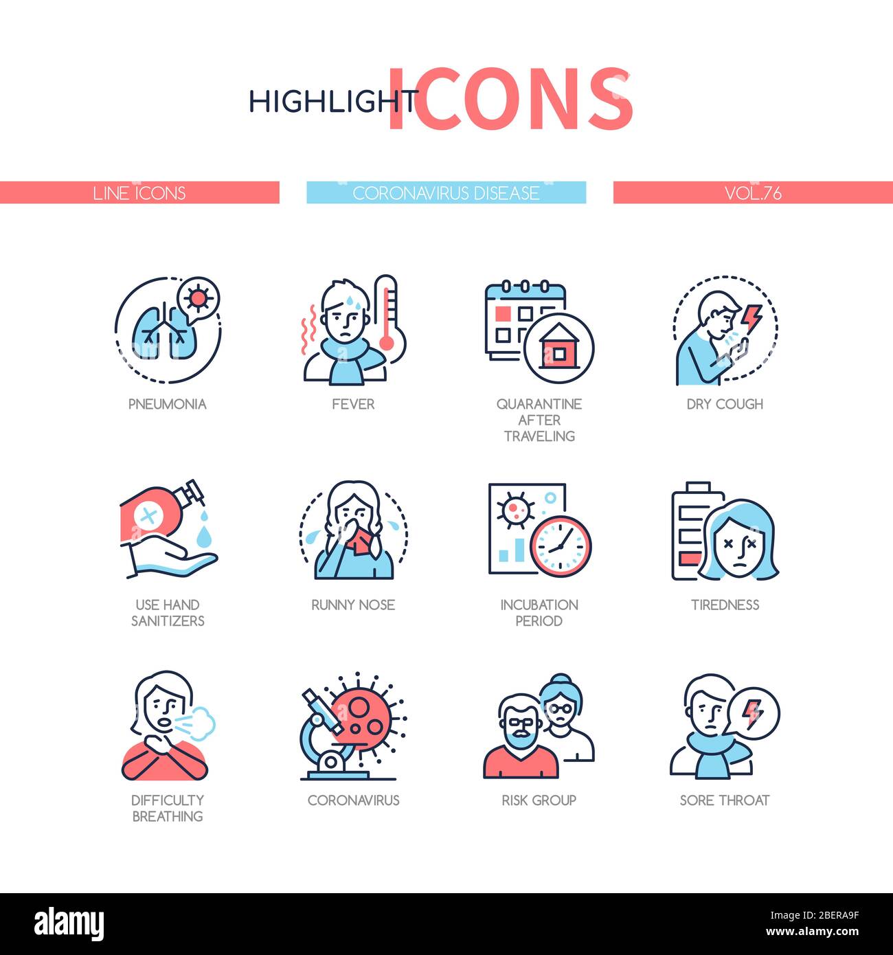 Coronavirus disease - colorful line design style icons Stock Vector ...