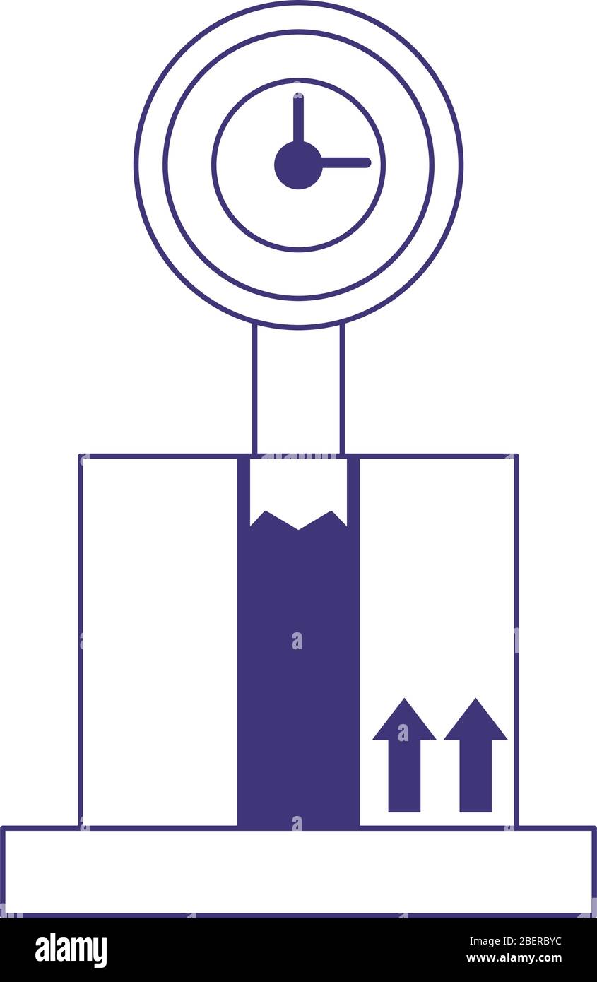 delivery cardboard box in weight scale logistic isolated icon vector illustration line style Stock Vector