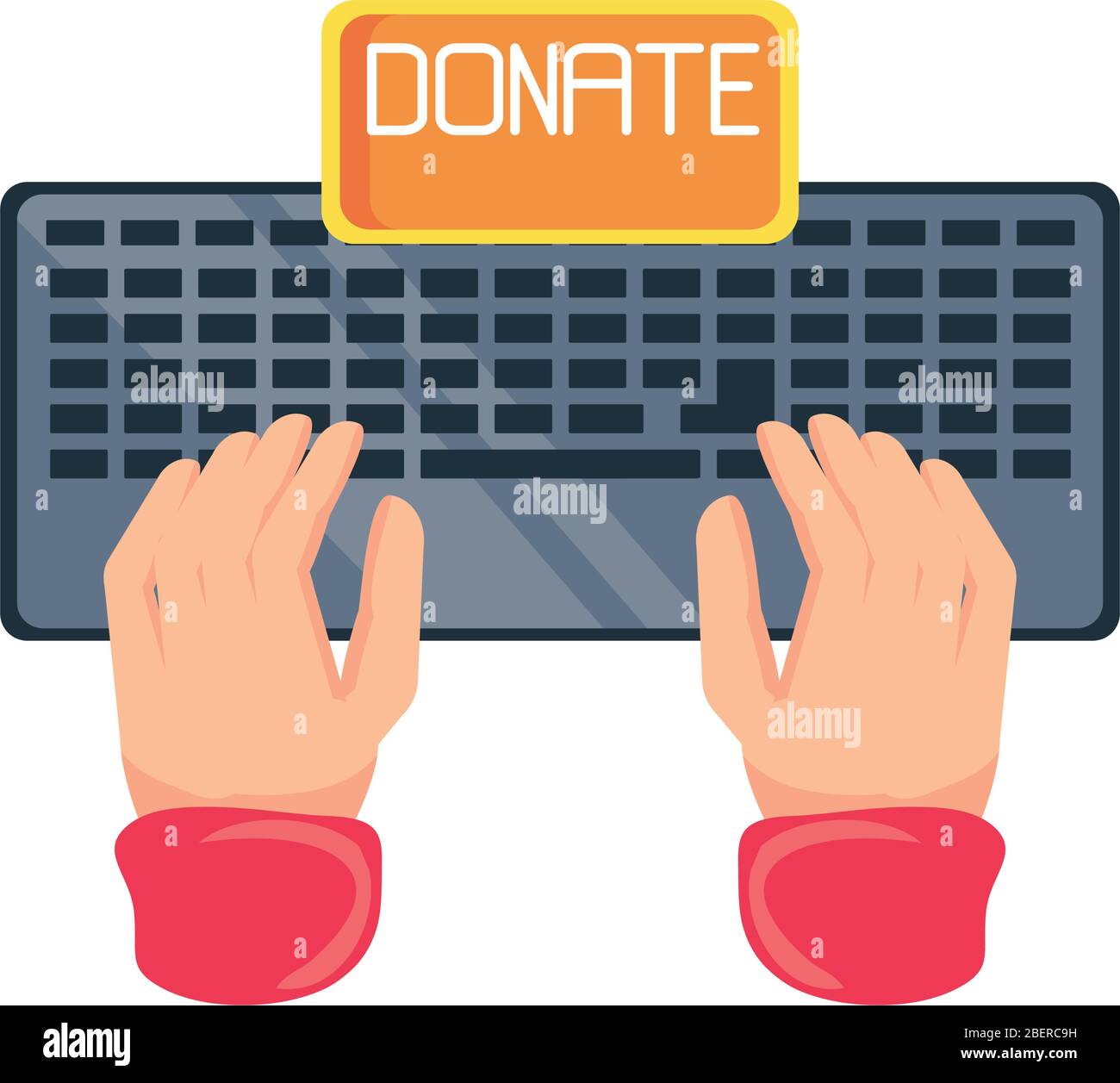 keyboard with hands to donate on white background vector illustration design Stock Vector