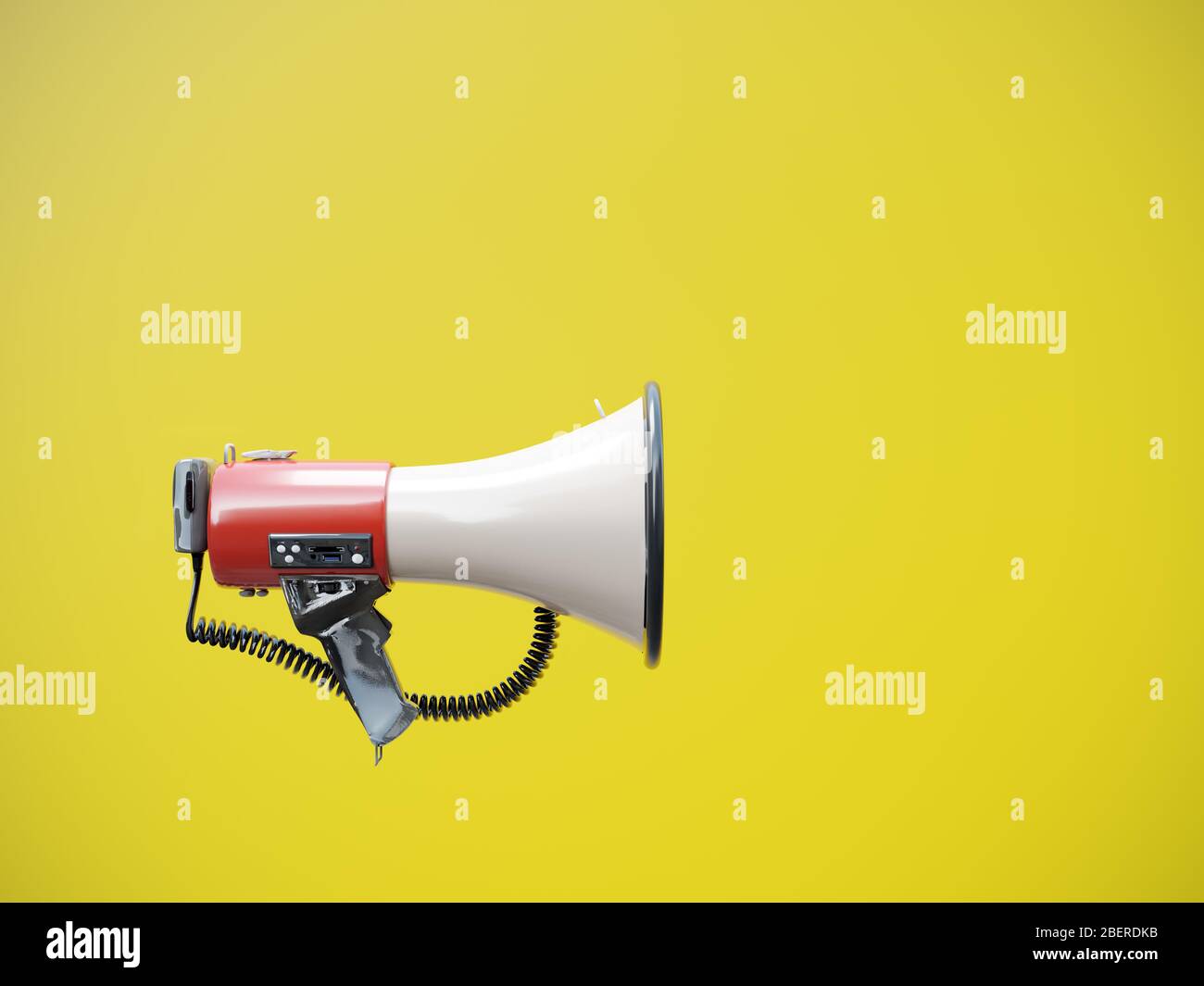 Side shot of megaphone against yellow background Stock Photo