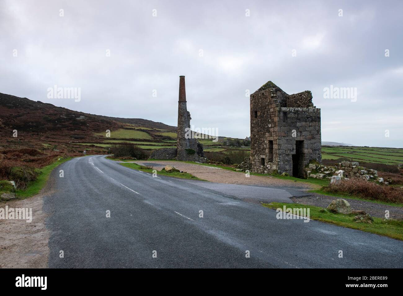 Botallack Mine and Count House Car Park, Cornwall England UK Stock Photo