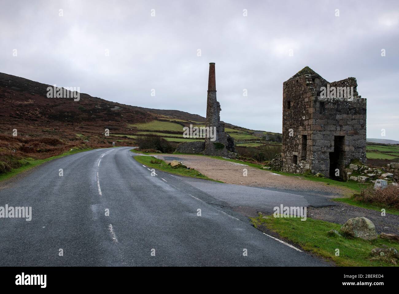 Botallack Mine and Count House Car Park, Cornwall England UK Stock Photo