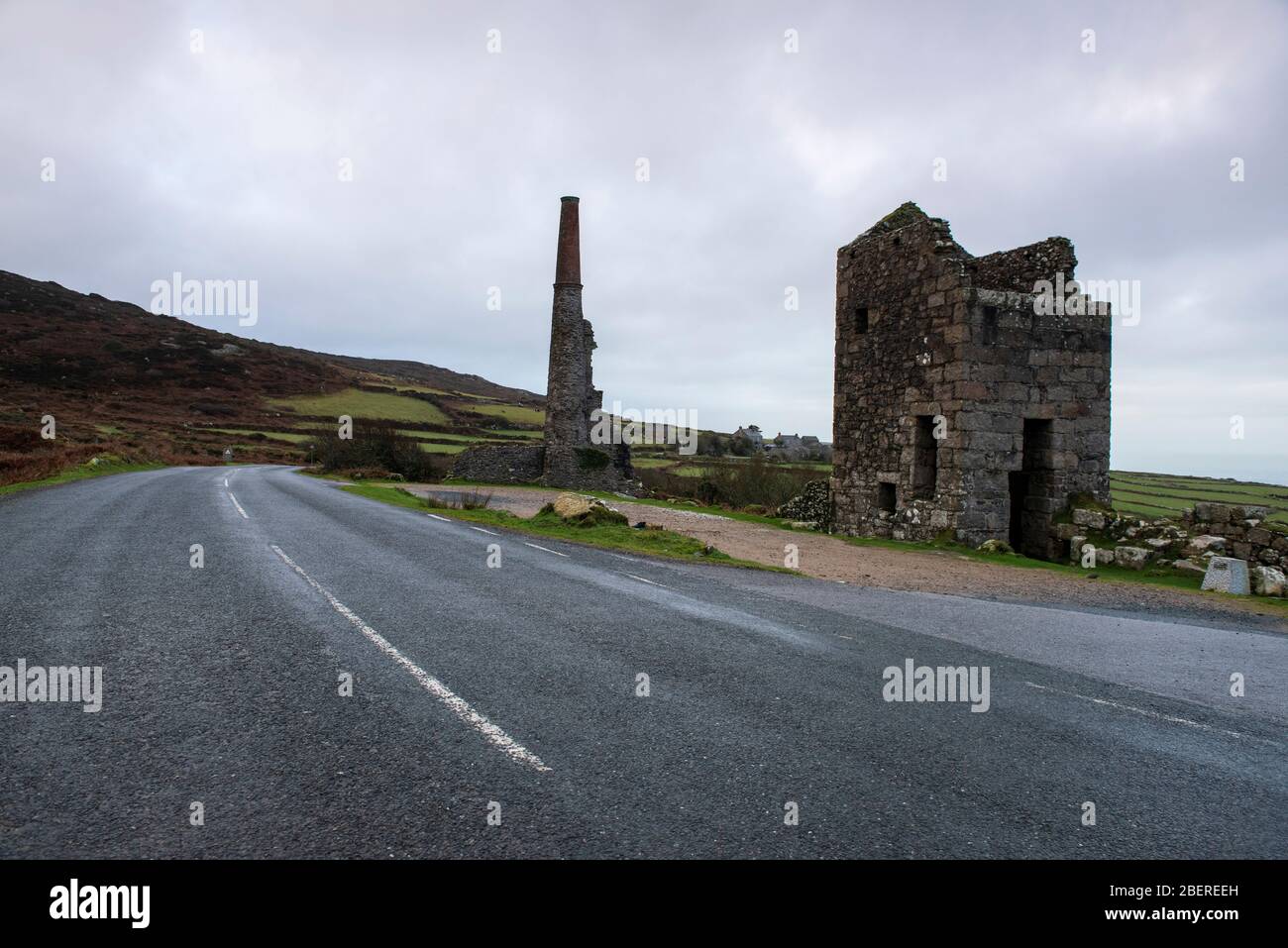 Botallack Mine and Count House Car Park, Cornwall England UK Stock Photo