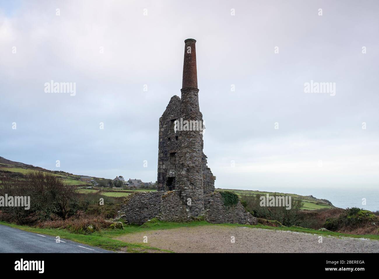 Botallack Mine and Count House Car Park, Cornwall England UK Stock Photo