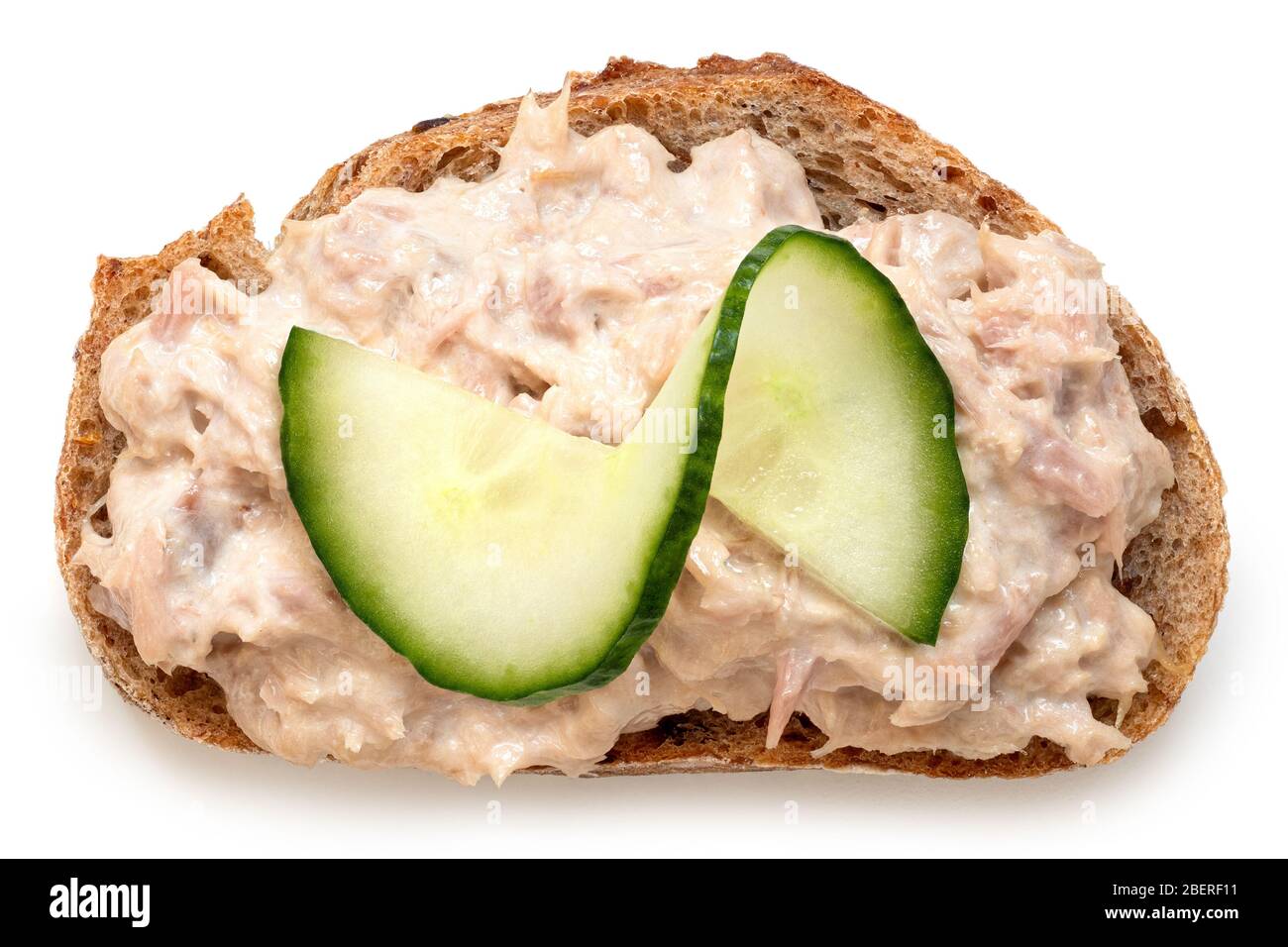 Tuna mayonnaise with cucumber garnish on wholewheat rustic bread