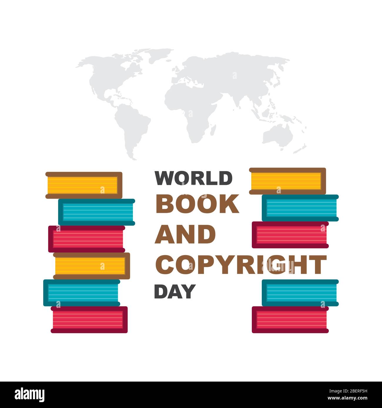 World book and copyright day illustration vector. Flat illustration of world book day with colorful book stack Stock Vector