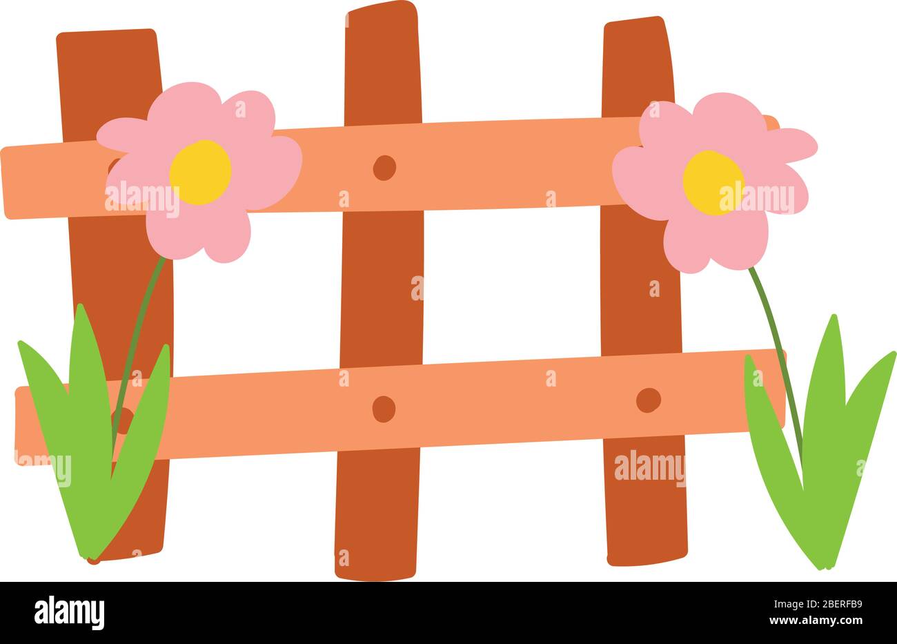 wooden fence flowers farm isolated icon on white background vector illustration Stock Vector