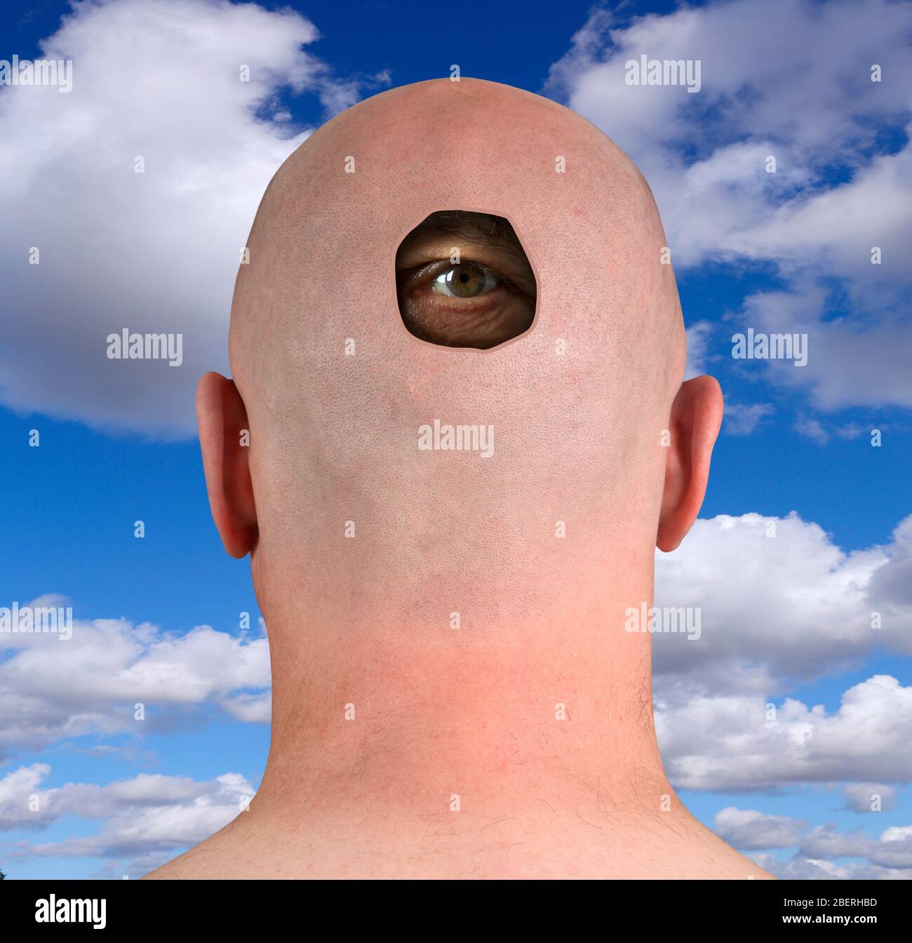 Eyes in the back of head. Stock Photo