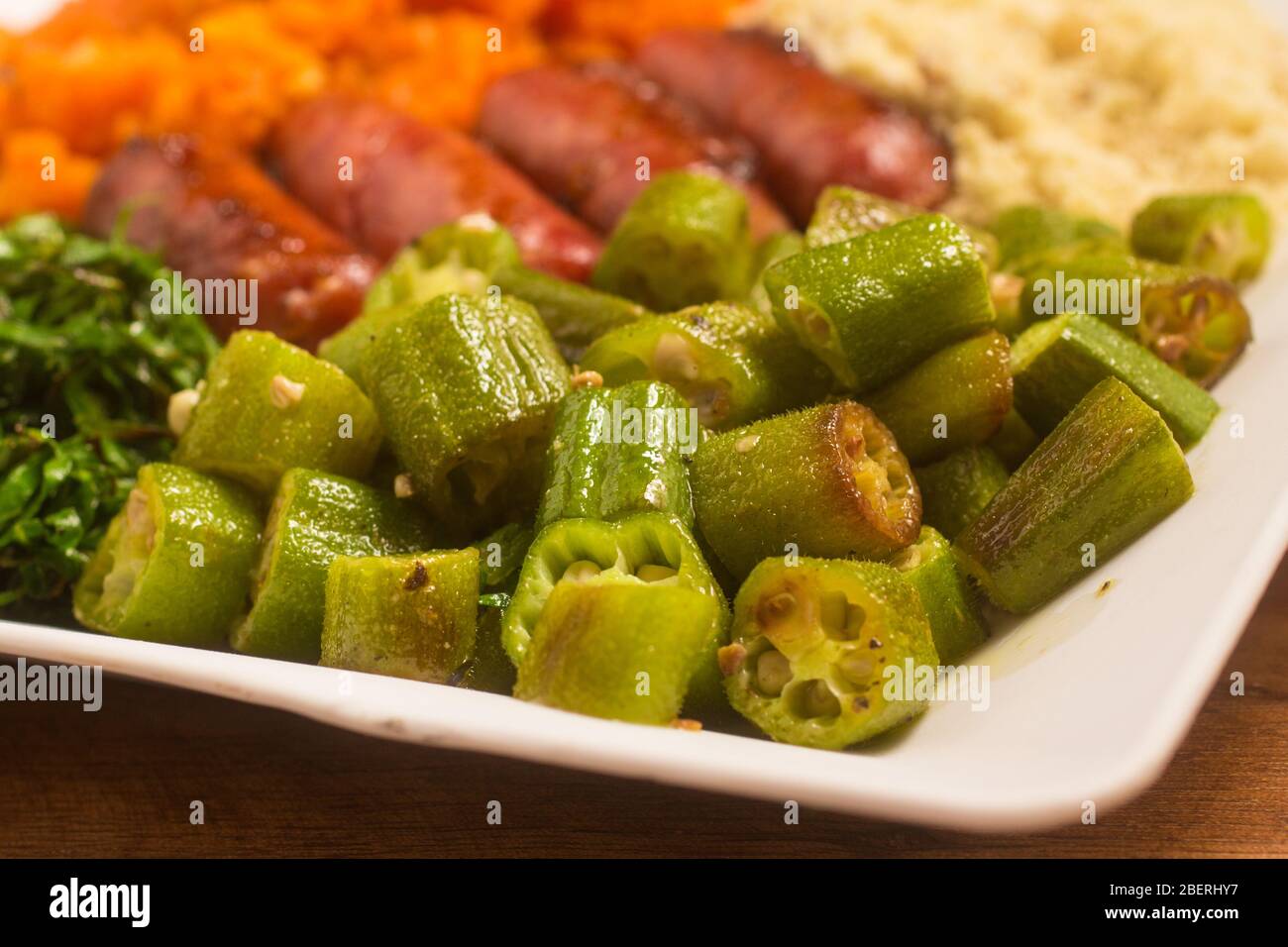 Cooked Okra Sliced with brazilian food Stock Photo Alamy