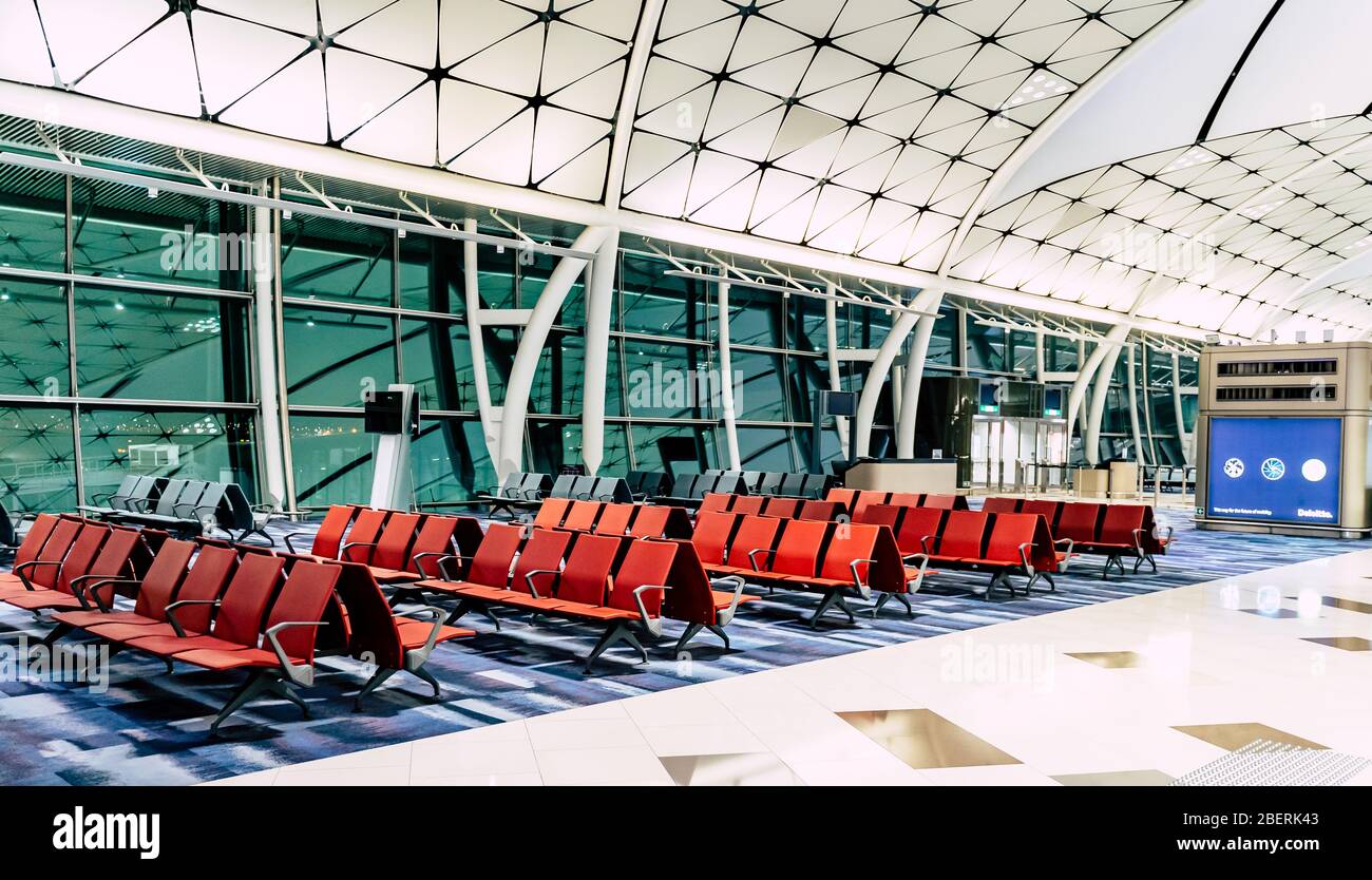 Interior design in Hong Kong International Airport. Stock Photo