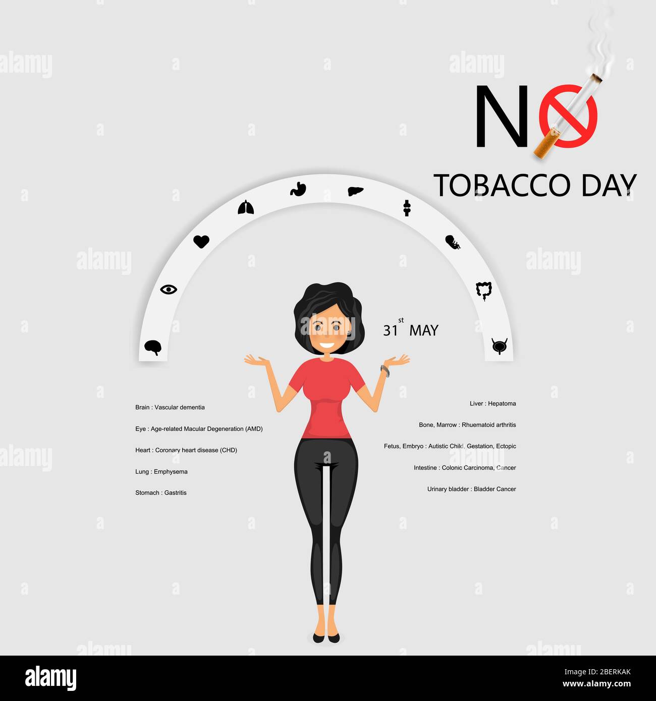 Pretty woman and Quit Tobacco vector logo design template.May 31st World No Tobacco Day concept.Stop Smoking.No Smoking Day.No Tobacco Day Awareness I Stock Vector