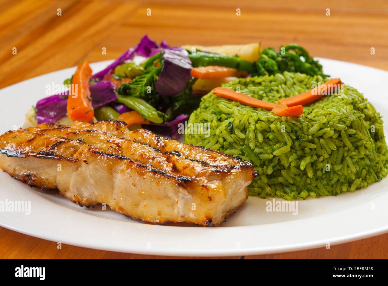 Fish Rice Brocoli Grilled Fish Fillet with brocolli rice and vegetables Stock Photo - Alamy