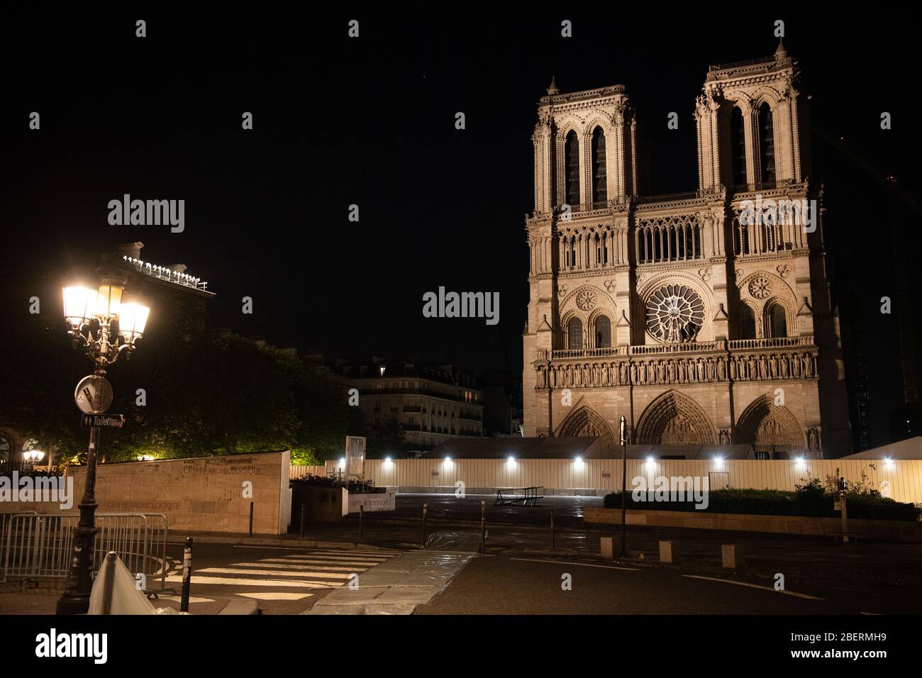 Paris. 8th Apr, 2020. The Notre Dame Cathedral is seen in Paris France, April 8, 2020. The cathedral in central Paris caught fire on April 15 last year. Credit: Jack Chan/Xinhua/Alamy Live News Stock Photo