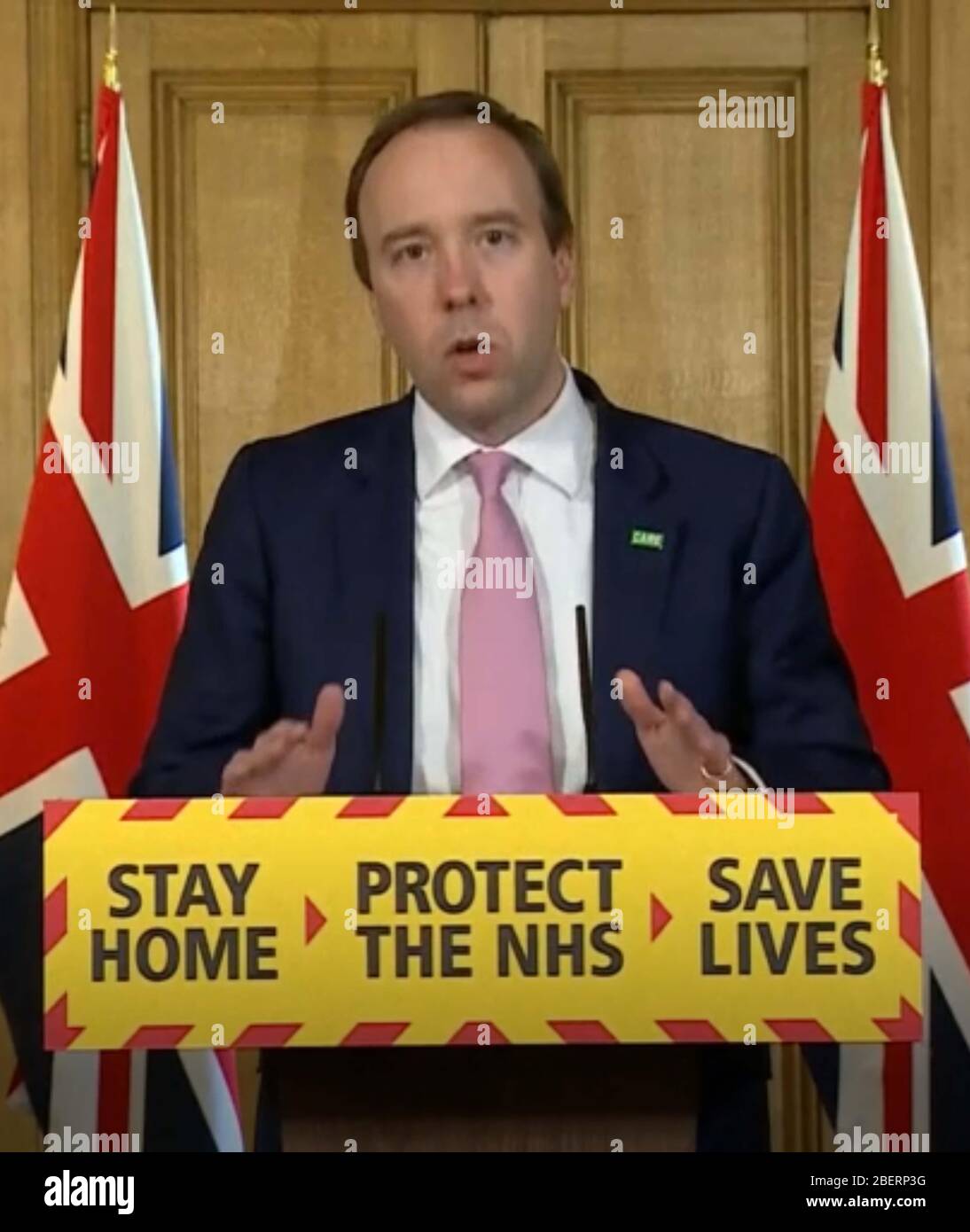 Screen grab of Health Secretary Matt Hancock during a media briefing in