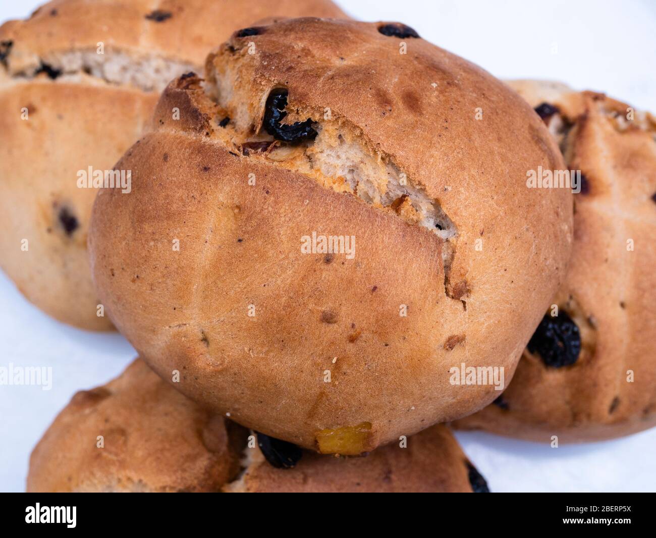 Home made hot cross buns Stock Photo