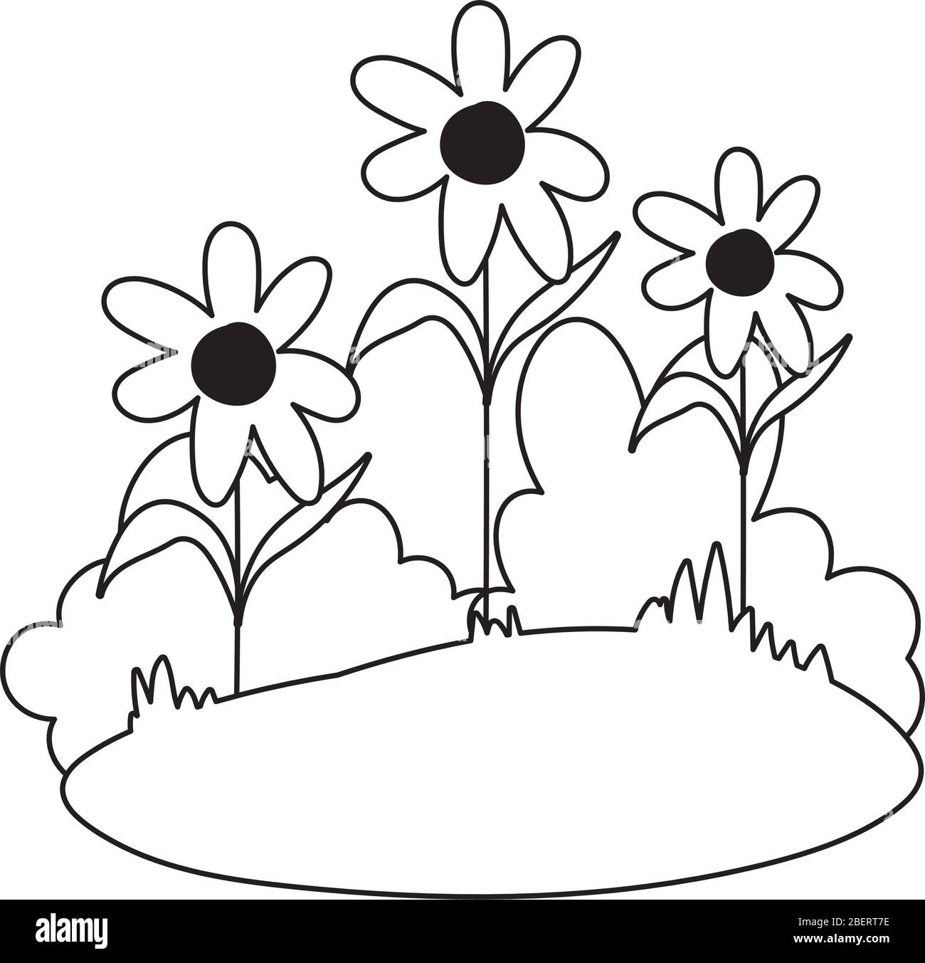 flowers bushes grass nature isolated icon on white background vector