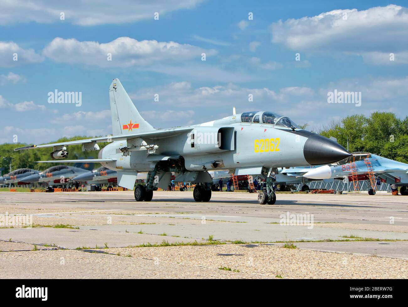 Chinese Air Force JH-7 taxiing at Dyagilevo Air Base, Russia. Stock Photo