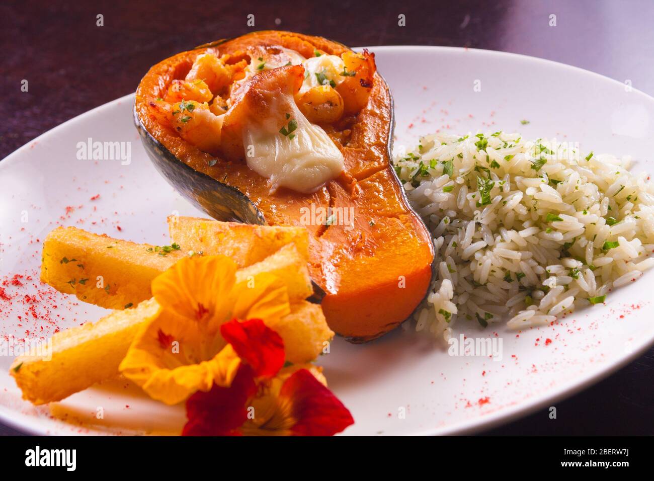 Pumpkin Stuffed with Shrimp, catupiry, cream cheese Stock Photo