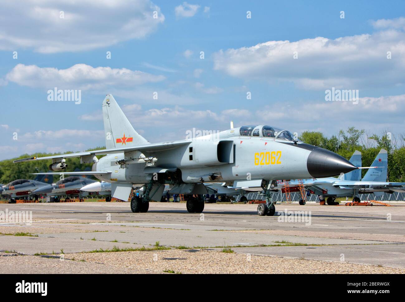 Chinese Air Force JH-7 taxiing at Dyagilevo Air Base, Russia. Stock Photo