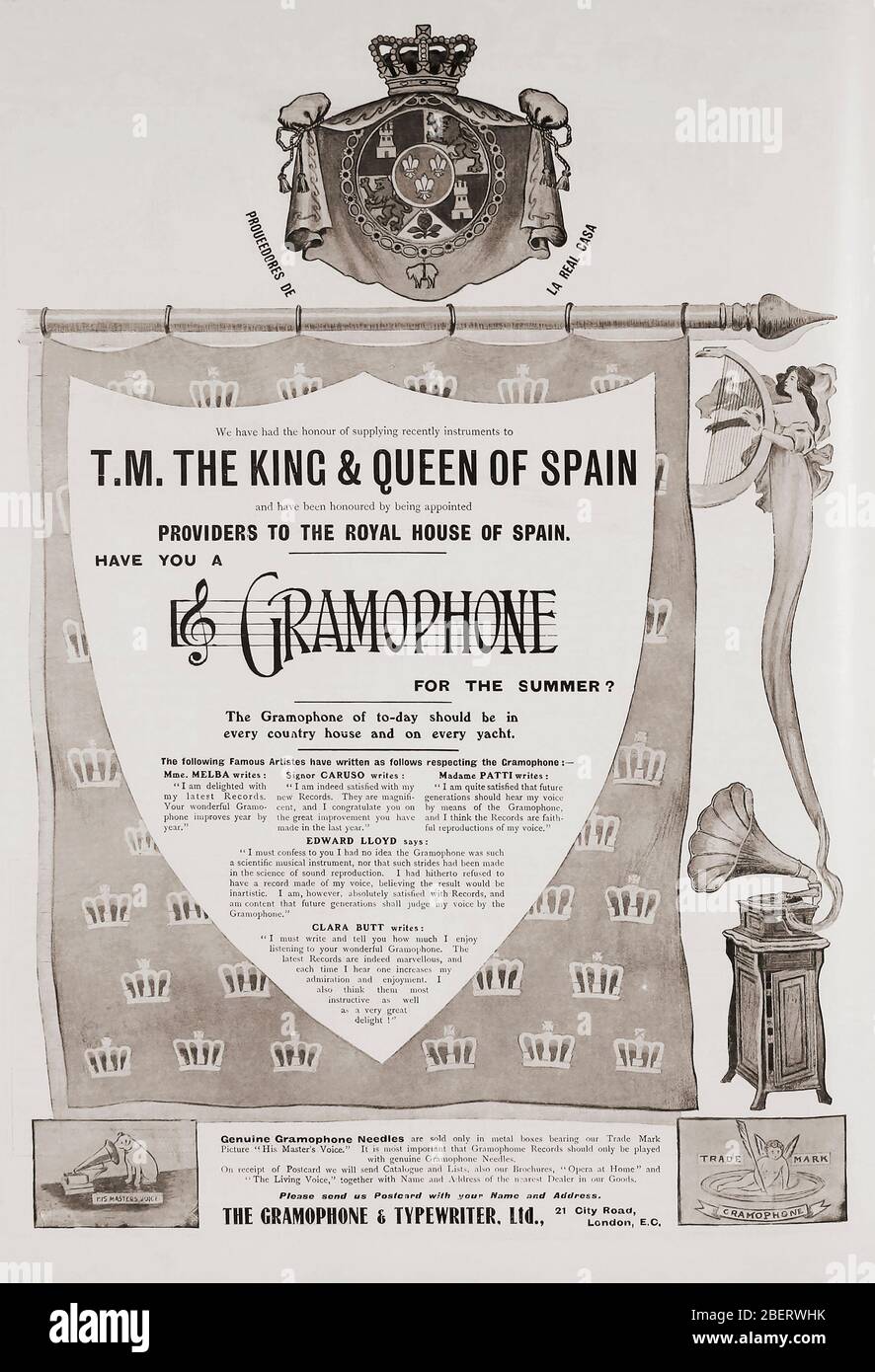 Advertisement for The Gramophone Comany in the April 1907 edition of The Graphic, a weekly illustrated newspaper, published in London from 1869 to 1932. Stock Photo