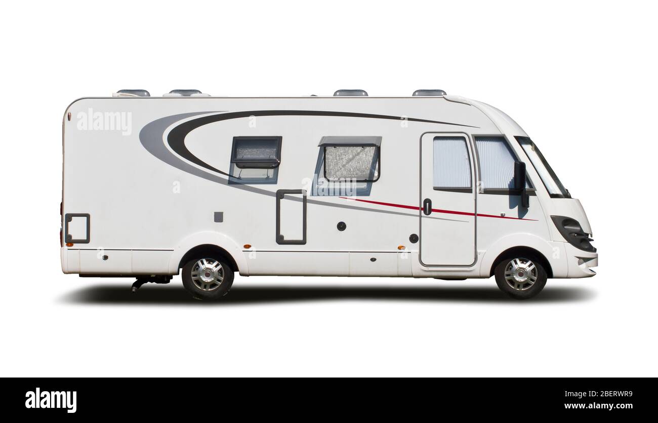 German motor home side view isolated on white Stock Photo