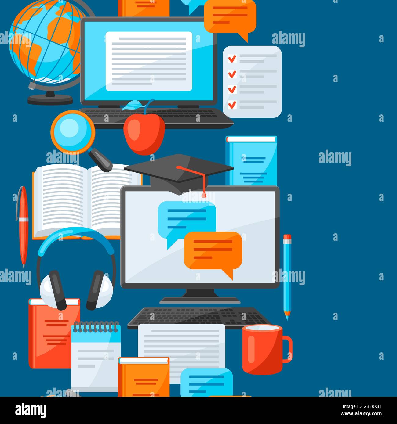 Seamless pattern with online studying at home items. Distance education ...