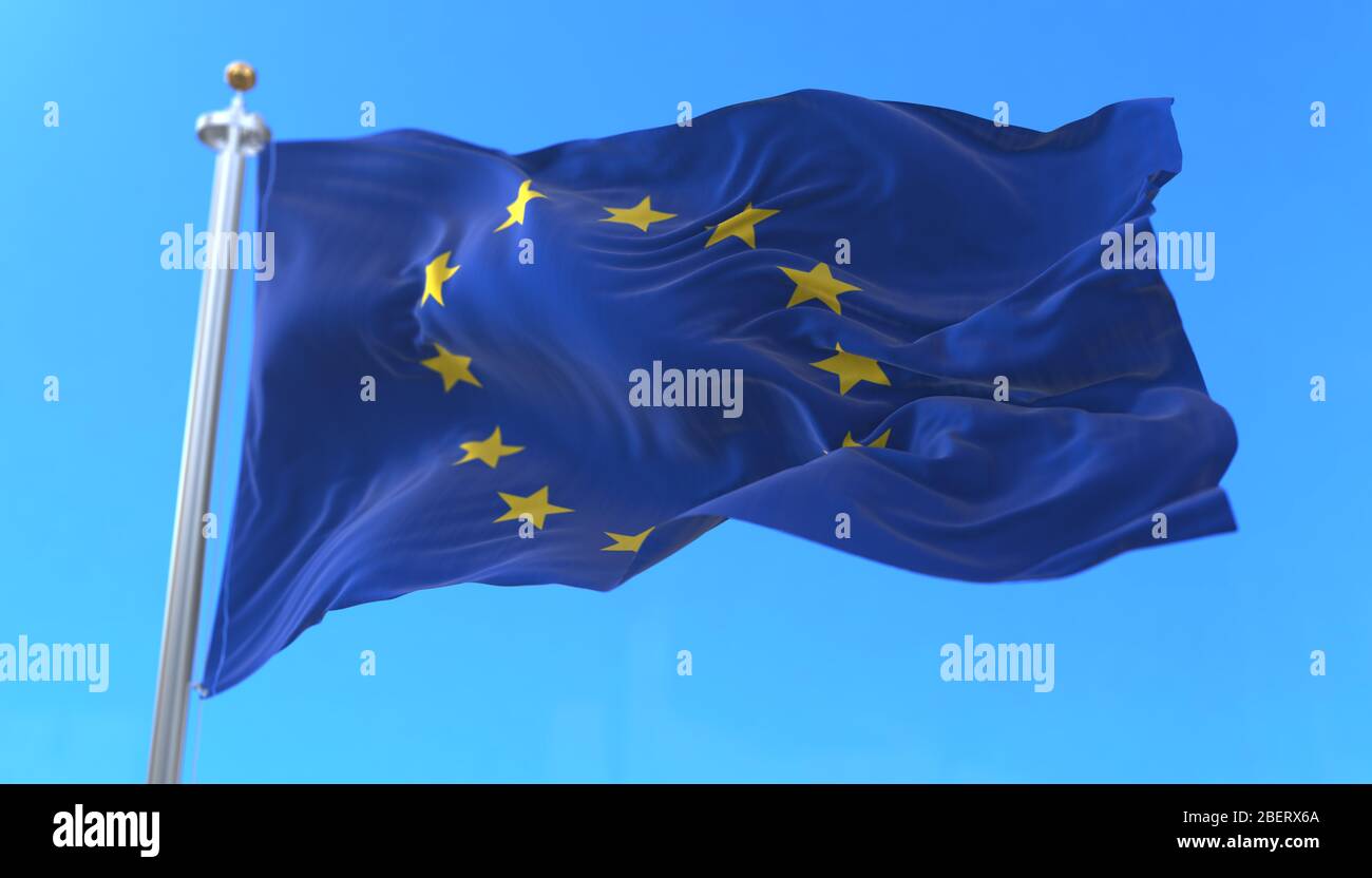 Flag of Europe waving at wind Stock Photo