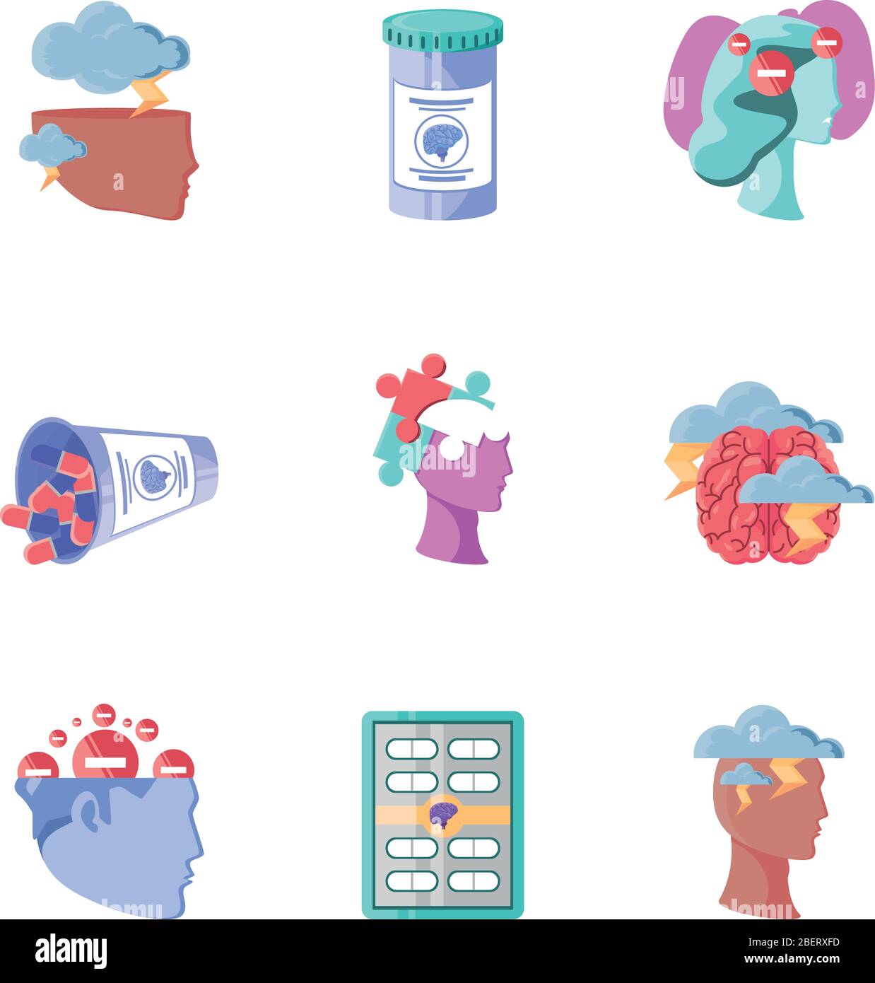 set of icons mental health on white background vector illustration ...