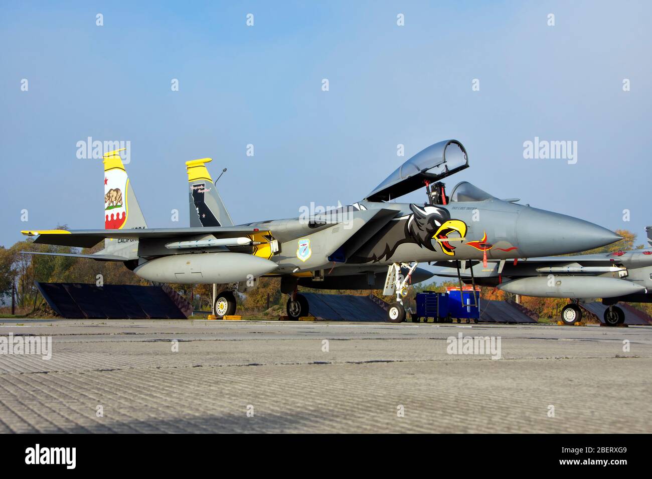 United States Air Force F-15C during Exercise Clear Sky in Ukraine. Stock Photo