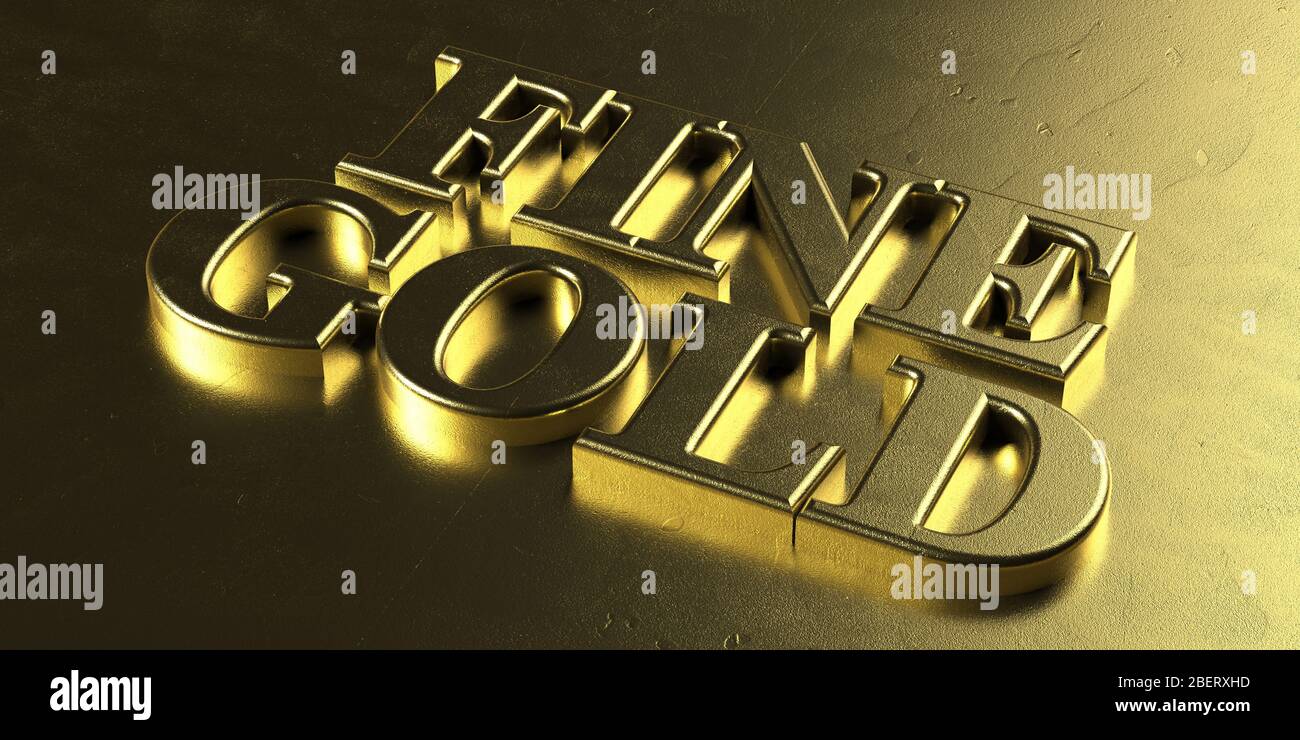 Fine gold phrase, value and quality message. Precious concept. Inflated gold color text on luxury gold background. 3d illustration Stock Photo
