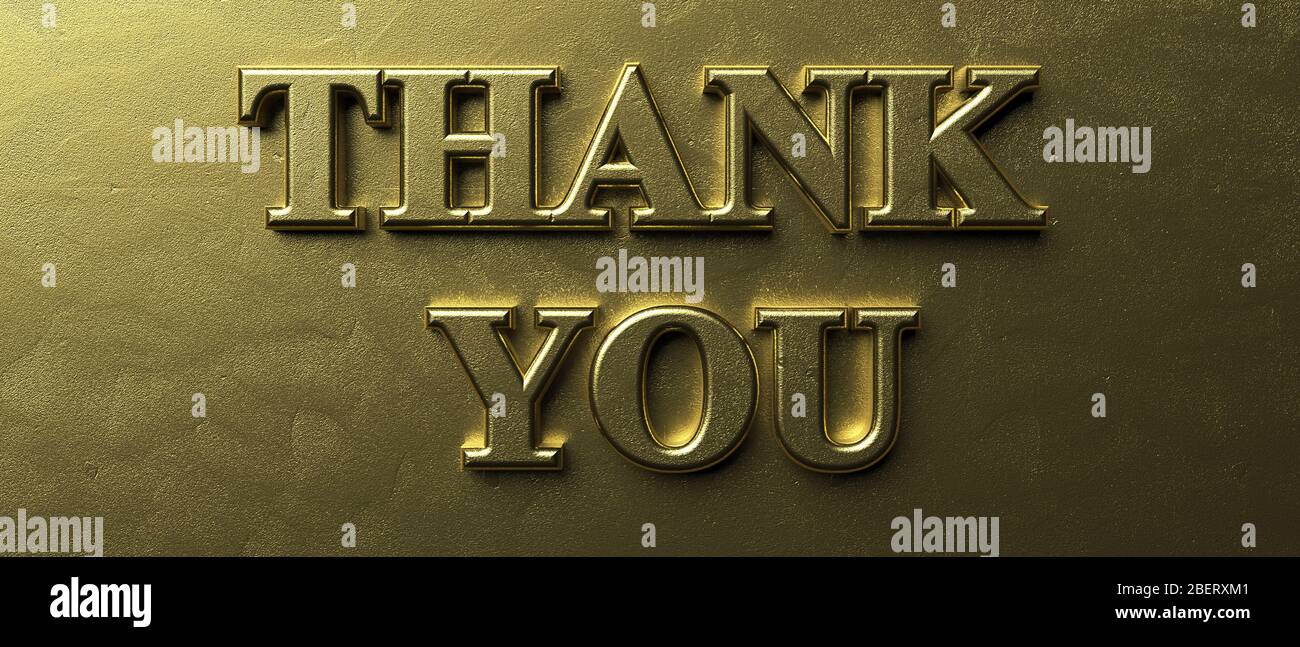 Thank you, appreciation message. Gratitude concept. Inflated gold color text on luxury golden background, texture, banner. 3d illustration Stock Photo
