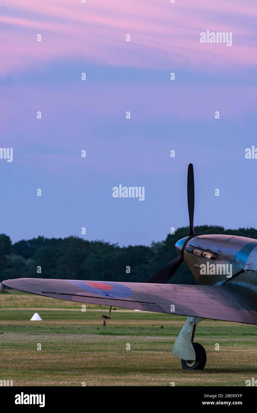 Royal Air Force Hurricane seen during evening light at Headcorn Airfield Stock Photo