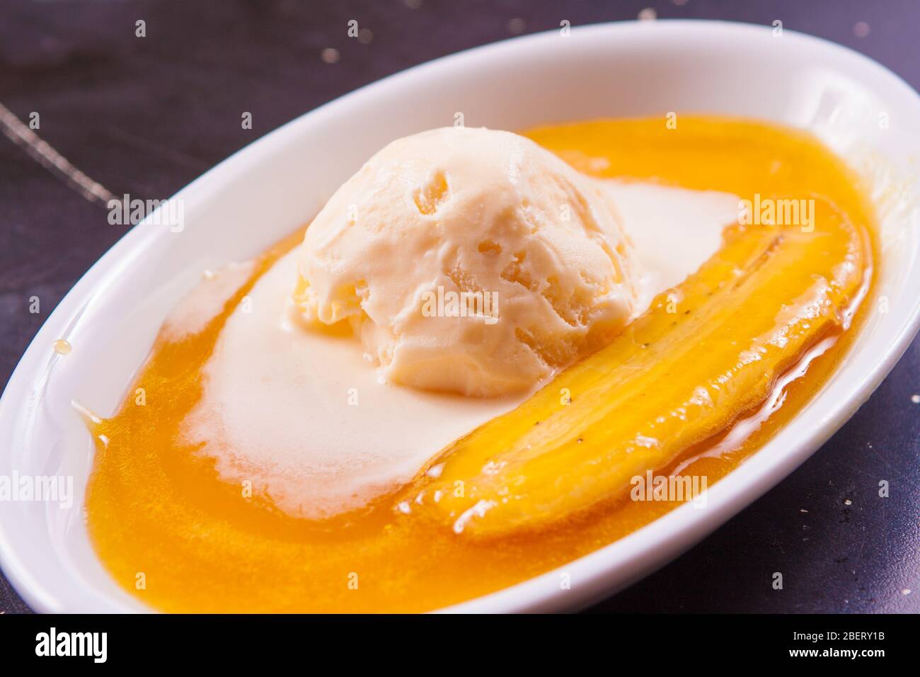 Banana Split Dessert with vanilla ice cream Stock Photo Alamy