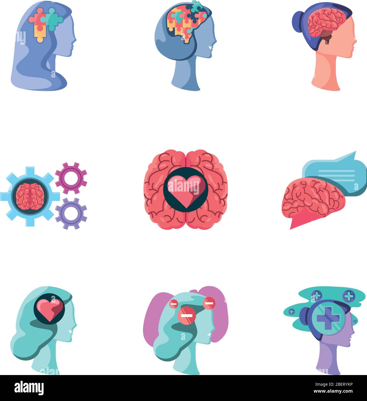 set of icons mental health on white background vector illustration ...