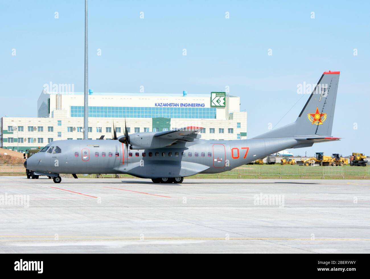 Kazakhstan Air Force Casa-235 during KADEX 2018, Kazakhstan. Stock Photo