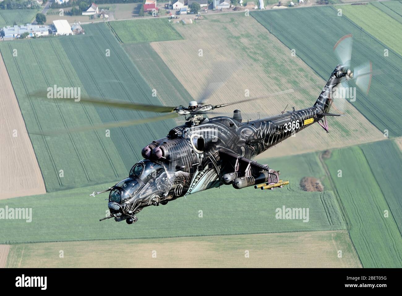 Czech Air Force Mi-24 flying over Poland. Stock Photo