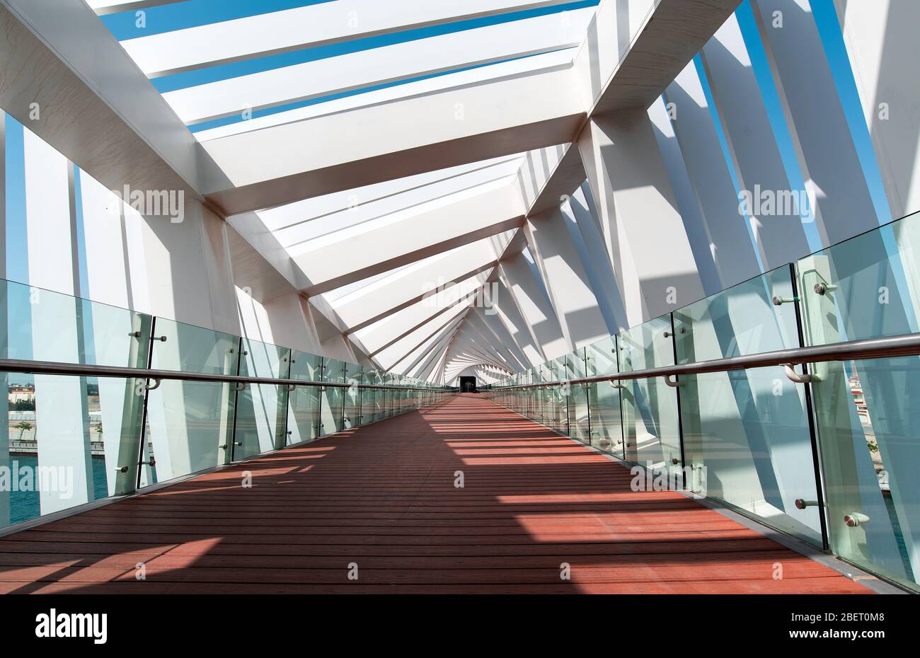 Dubai Water canal footbridge pedestrian bridge interior in the UAE Stock Photo