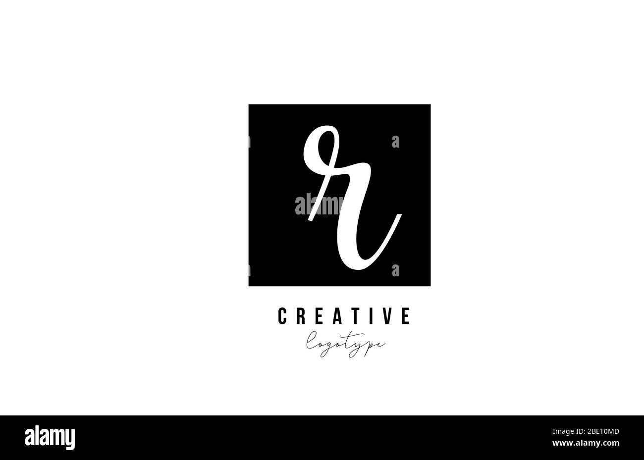 R simple black and white square alphabet letter logo icon design for ...