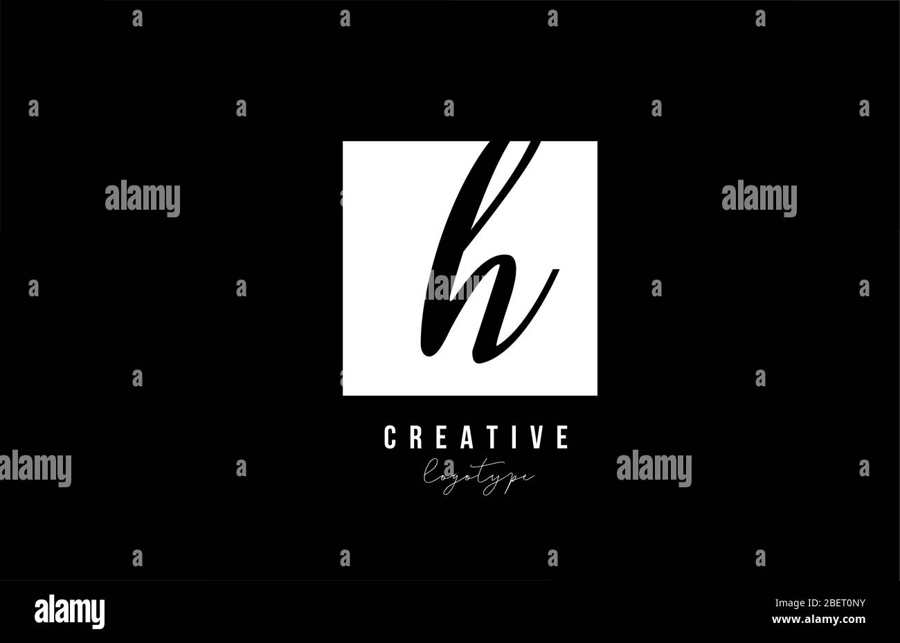 simple H black and white square alphabet letter logo design for ...