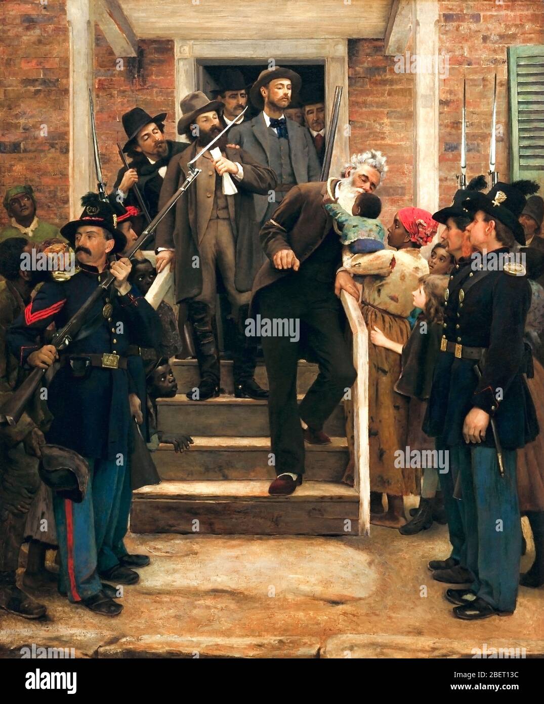 Painting of abolitionist John Brown descending stairs from the county jail. Stock Photo