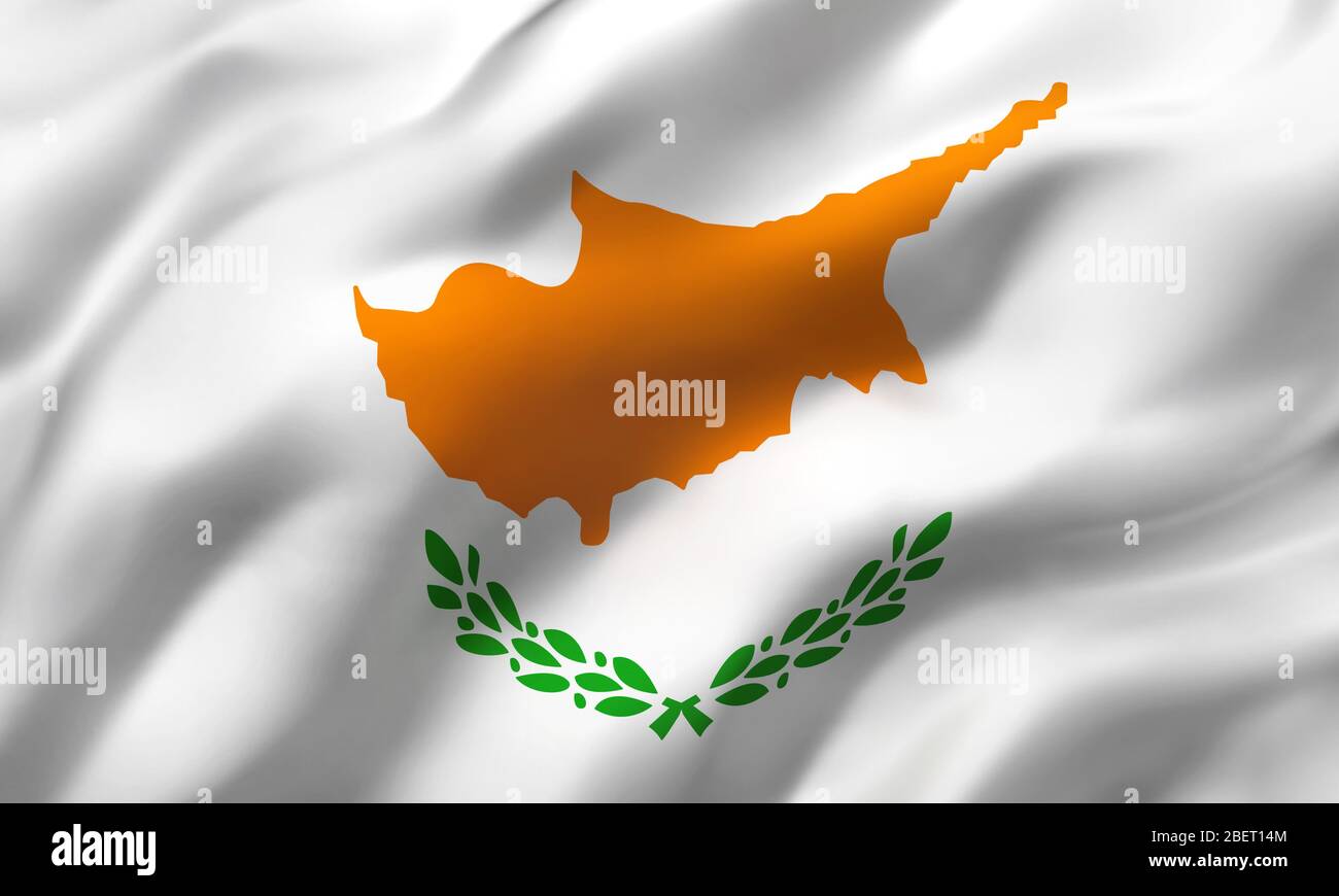 Flag of Cyprus blowing in the wind. Full page Cypriot flying flag. 3D illustration. Stock Photo