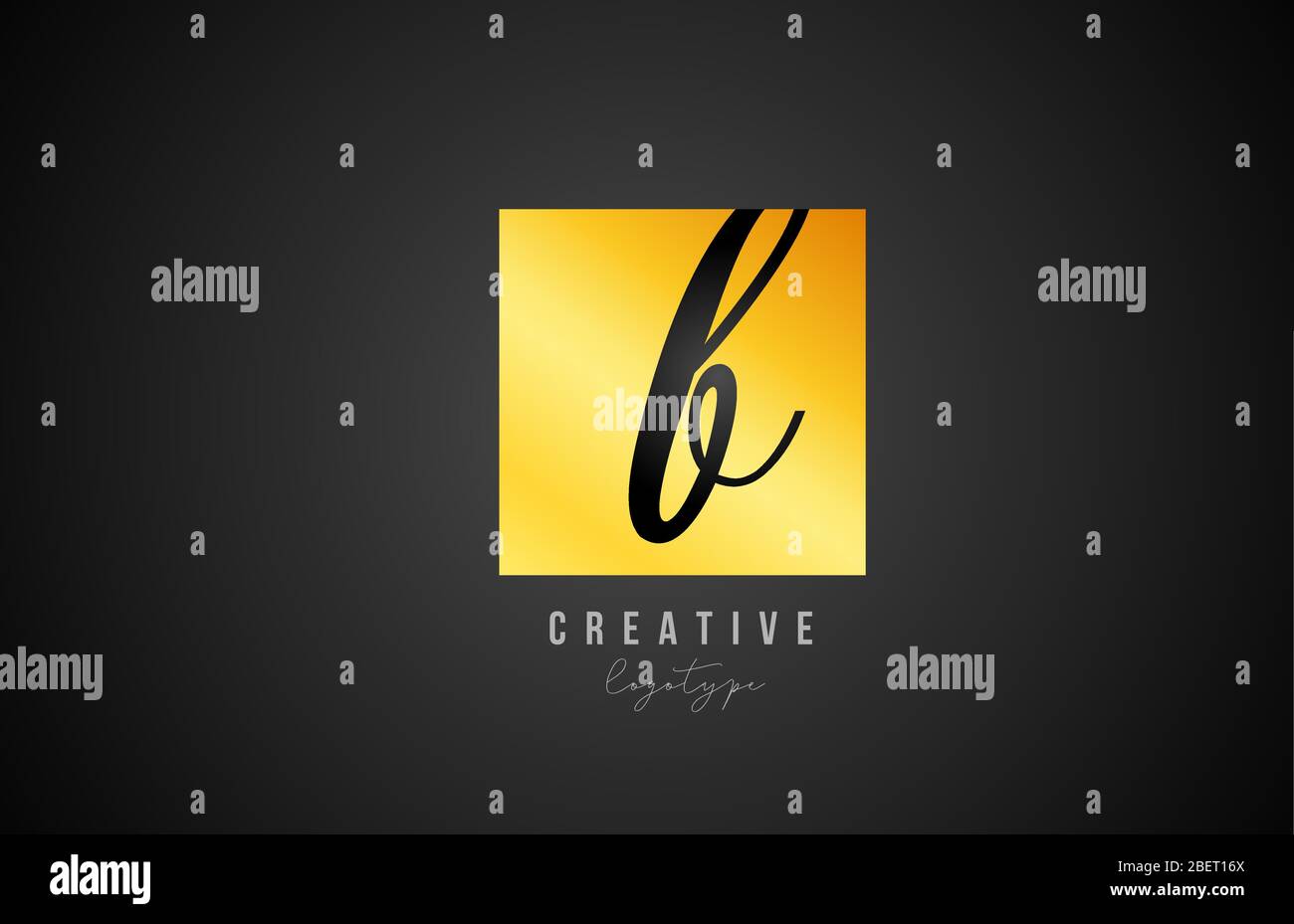 B gold golden square alphabet letter logo icon design for company and ...
