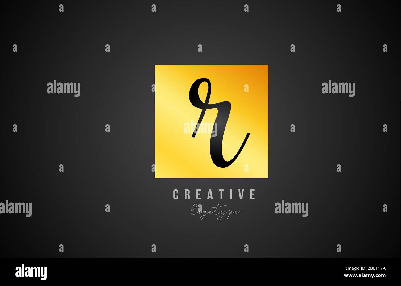 R gold golden square alphabet letter logo icon design for company and ...