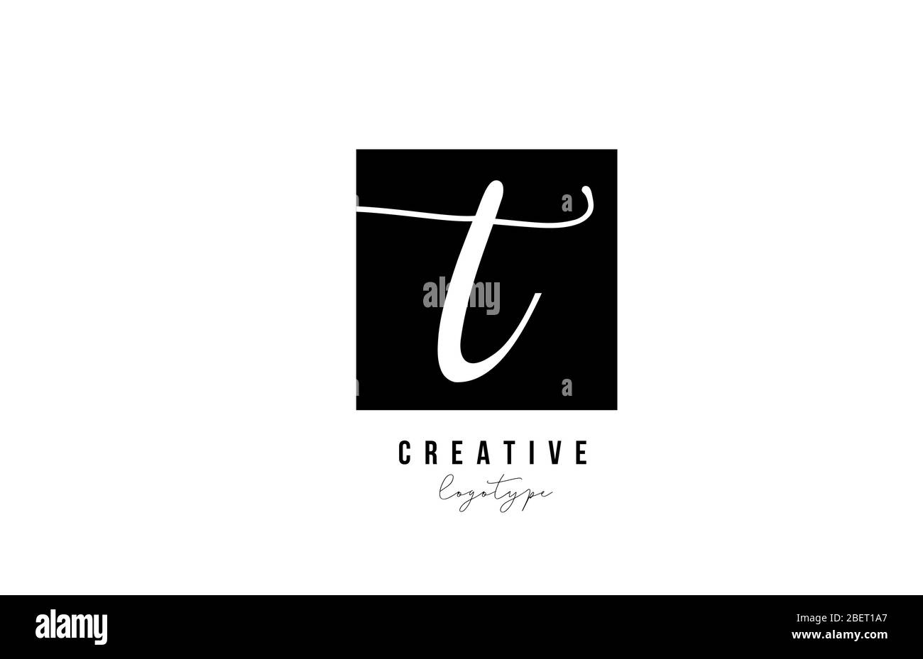 T simple black and white square alphabet letter logo icon design for ...