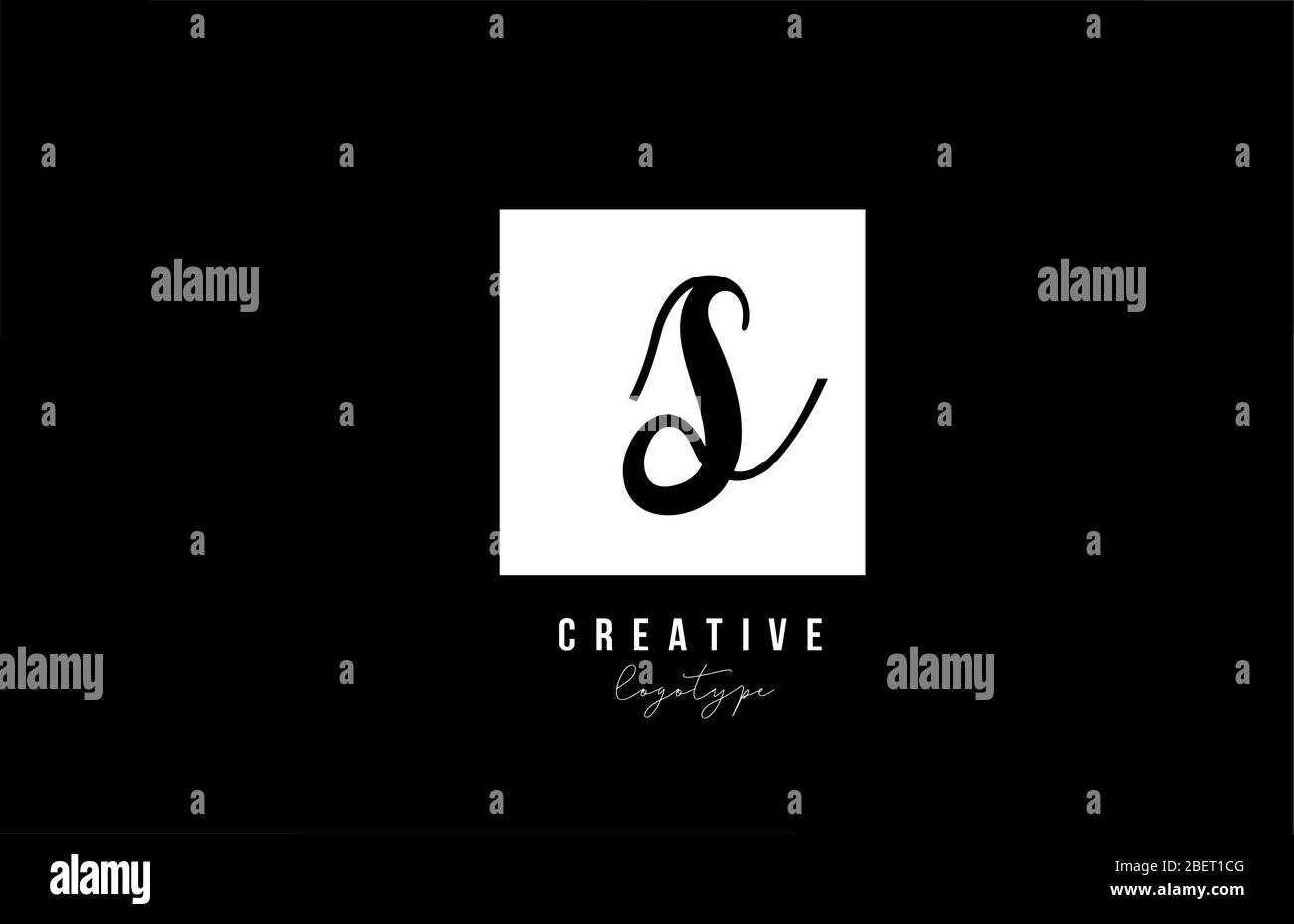simple S black and white square alphabet letter logo design for ...