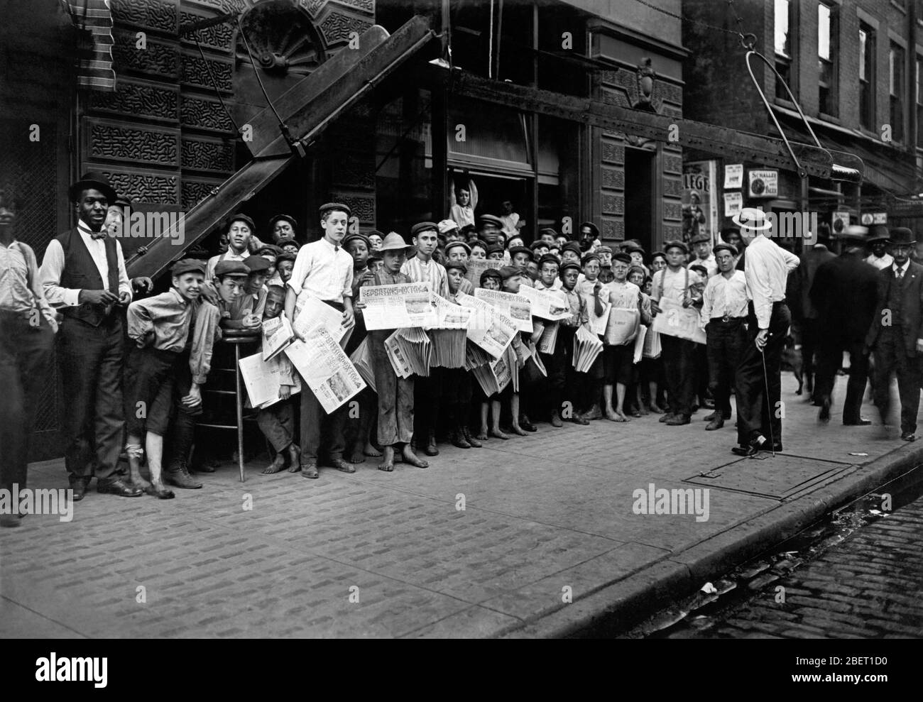 Newsboys in Cincinnati, Ohio getting ready to hit the streets. Stock Photo