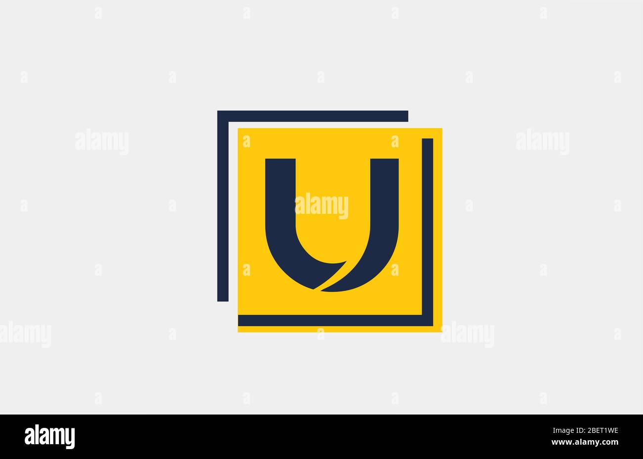 U yellow blue square alphabet letter logo icon design for company and ...